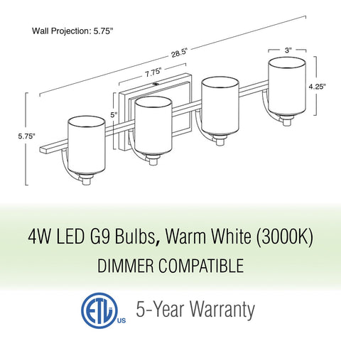 Blaise 29" 4-Light Modern 4W LED Bathroom Vanity Light