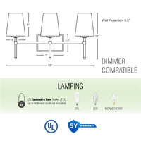 Torche 23" Modern 3-Light Bathroom / Vanity Light
