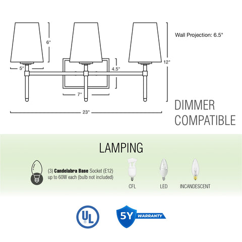 Torche 23" Modern 3-Light Bathroom / Vanity Light