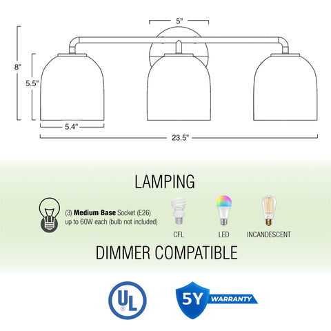 Kira Home Leia 24" Modern 3-Light Bathroom Vanity Light