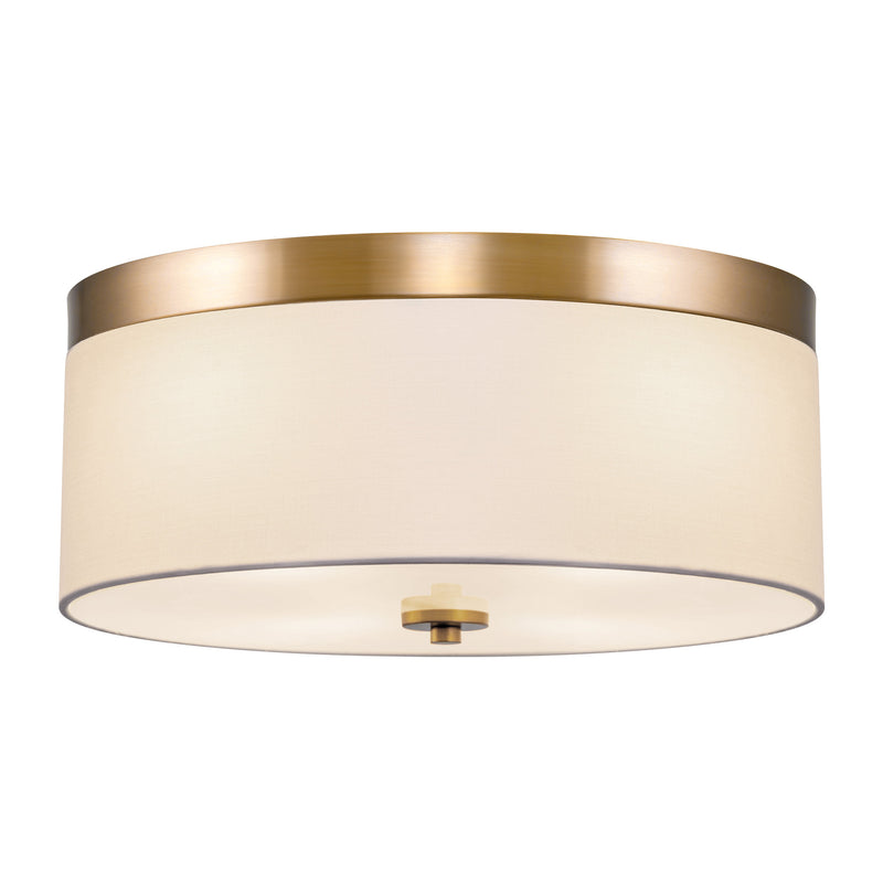 Kira Home Walker 15" Mid-Century Modern 3-Light Flush Mount Ceiling Light, White Fabric Shade + Round Glass Diffuser, Cool Brass Finish