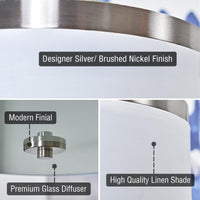 Kira Home Walker 20" Modern Drum Flush Mount Ceiling Light, White Fabric Shade with Frosted Glass Diffuser, 3-Light Large Close to Ceiling Fixture, Brushed Nickel Finish