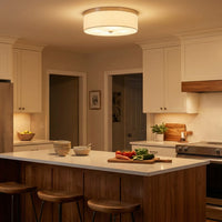 Kira Home Walker 20" Modern Drum Flush Mount Ceiling Light, White Fabric Shade with Frosted Glass Diffuser, 3-Light Large Close to Ceiling Fixture, Brushed Nickel Finish