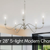 Video: Kira Home Archer 28" 5-Light Large Modern Chandelier + Curved Arms, Adjustable Hanging Height, Brushed Nickel Finish