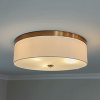 Video: Kira Home Walker 20" Large Mid-Century Modern 3-Light Flush Mount Ceiling Light, White Fabric Shade + Round Glass Diffuser, Cool Brass Finish