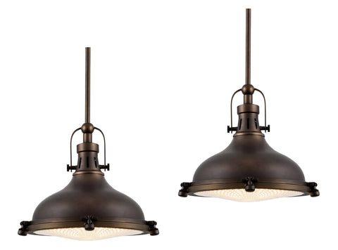 Kira Home Beacon 11" Industrial Farmhouse / Nautical Pendant Light with Round Fresnel Glass Lens, Adjustable Hanging Height, Oil-Rubbed Bronze Finish